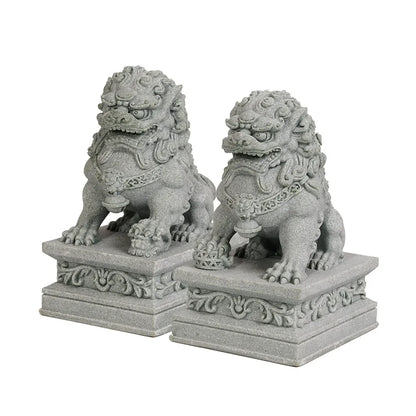 A pair of lucky and wealthy stone carvings of lions, Chinese feng shui qilin ornaments, home bar ornaments, desktop mascots